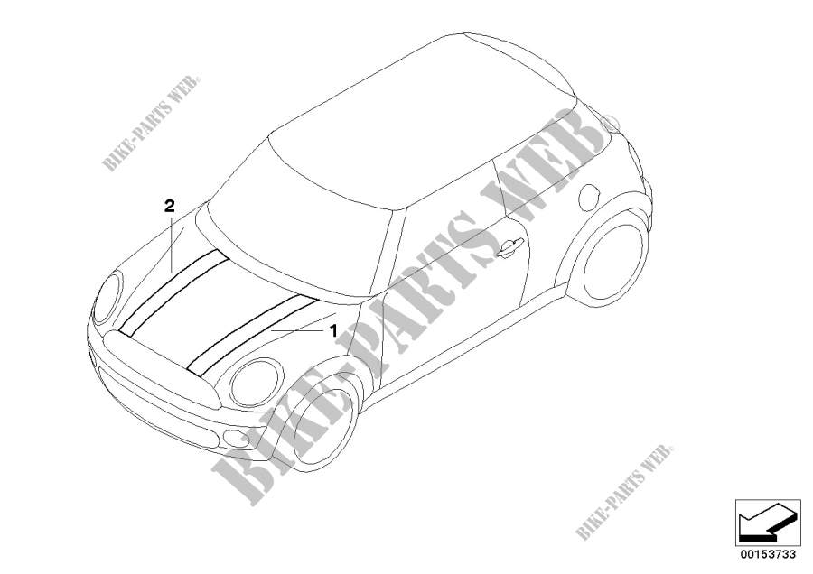 Nachrüstung Zierstreifen Frontklappe für MINI Cooper S 2005